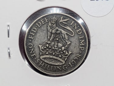 1928 Great Britain One Shilling, Silver Fineness: 0.5000, Weight: 5.6552g.
