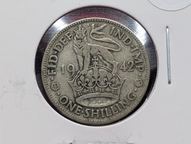 1942 Great Britain One Shilling, Silver Fineness: 0.5000, Weight: 5.6552g.