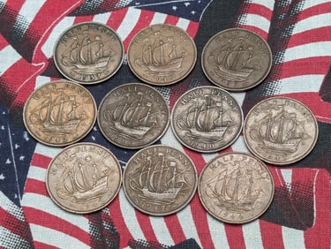 10 British Half Pennies (George VI, 1937?1947).