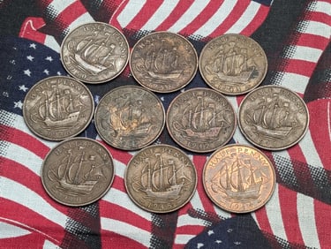 10 British Half Pennies (George VI, 1940?1952).