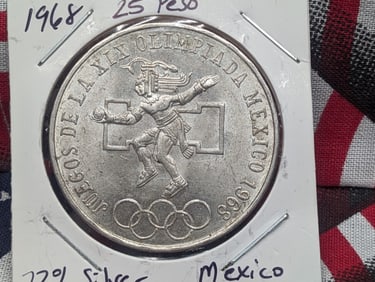 1968 Mo Mexico Twenty-Five Peso, 72% Silver, 22.5 Grams.