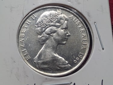 1966 Australia Half Dollar, 80% Silver, 13.28 Grams.