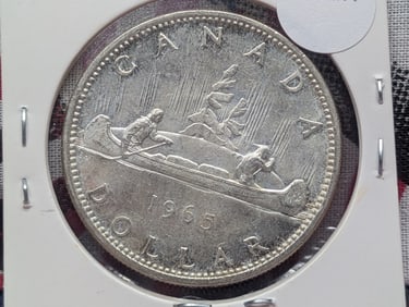1965 Canada One Dollar, 80% Silver, 23.33 Grams.