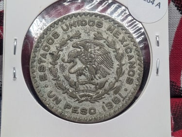 1961 Mexico One Peso, 10% Silver, 16 Grams.