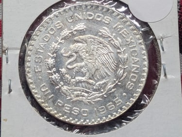 1965 Mexico One Peso, 10% Silver, 16 Grams.