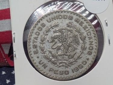 1960 Mexico One Peso, 10% Silver, 16 Grams.