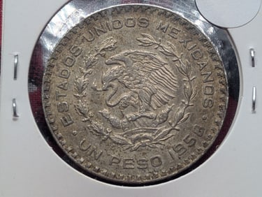 1958 Mexico One Peso, 10% Silver, 16 Grams.