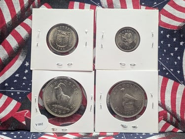 (4) 1964 Rhodesia Proof Coins, Six Pence, One Shilling, Two Shilling, Two 1/2 Shilling.