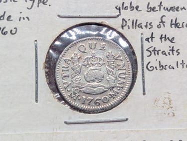 1760 Mexico SPANISH COLONY Real, Silver Fineness: 0.9170,Weight: 3.3800g.