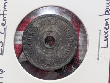 1916 Luxembourg Twenty Five Centimes.