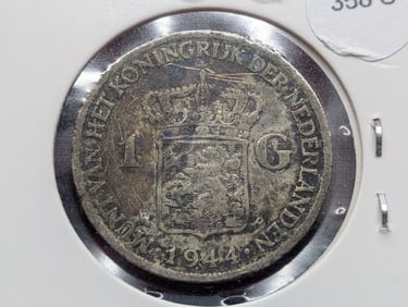 1944 Netherlands One Gulden, VF, Silver Fineness: 0.7200, Weight: 10.0000g.