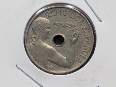 1934 Spain Twenty Five Centimos.
