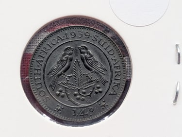 1939 South Africa 1/4 Penny, Bronze, George VI, Two sparrows reverse,.