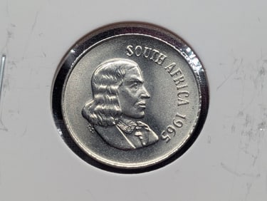 1965 South Africa 10 Cents, Nickel, Jan van Riebeeck obverse, Aloe plant reverse.