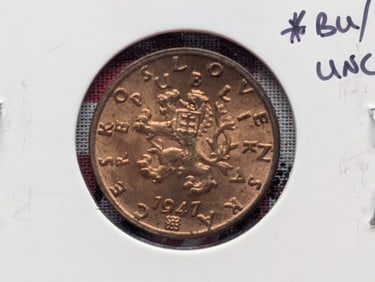 1947 Czechoslovakia Fifty Haleru, BU/Uncirculated.