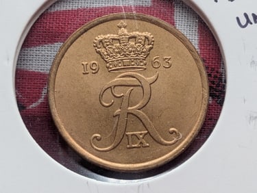 1963 Denmark Five Ore, BU/Uncirculated.
