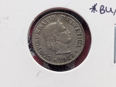 1927-B Switzerland Five Rappen, BU/Uncirculated.
