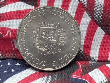 1972 Great Britain 25 New Pence, Elizabeth and Philip 25th Wedding Anniversary, C/N.