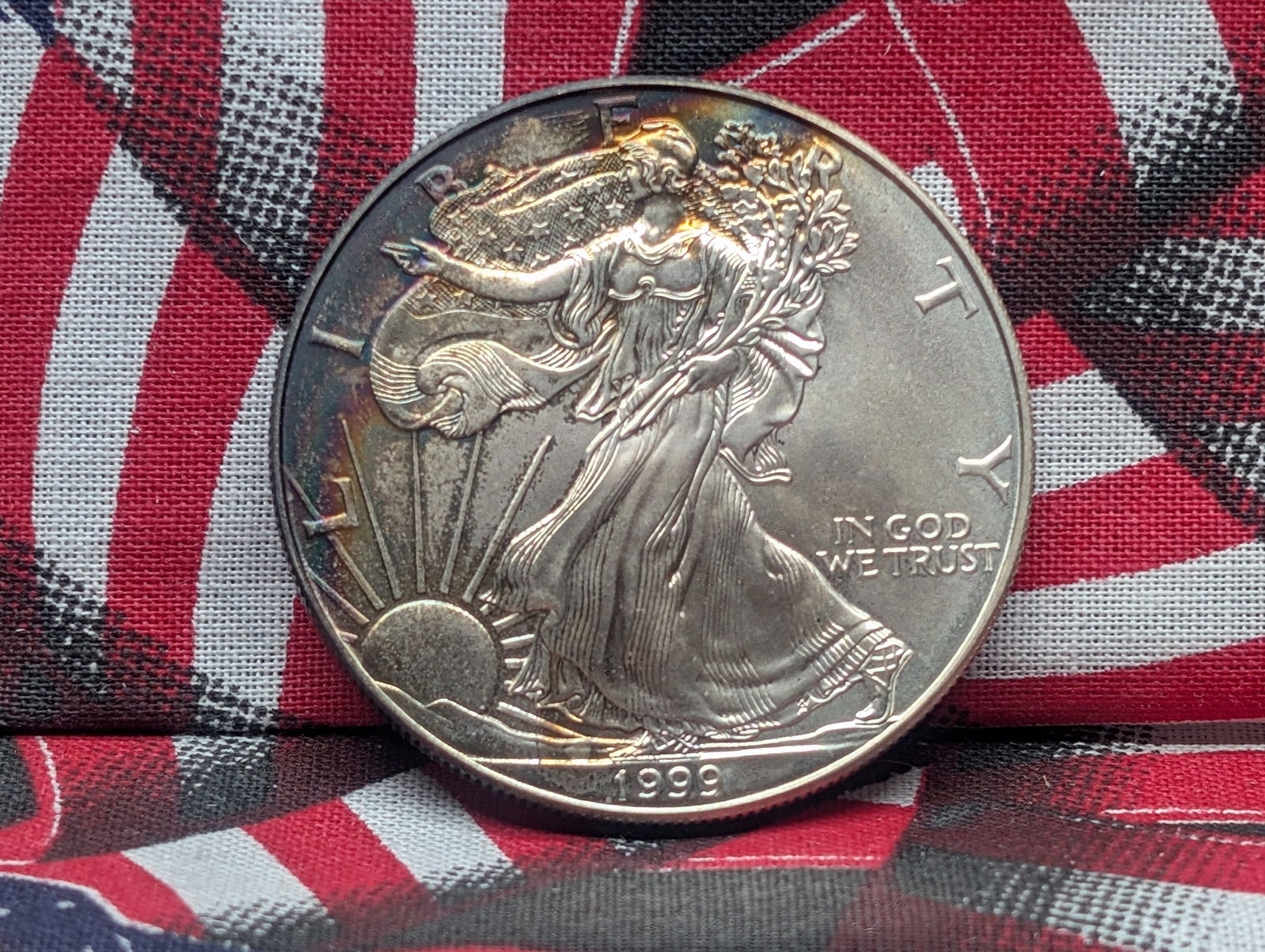 1999 United States American Silver Eagle, Toned Edge and Back, .999 Fine Silver One Troy Ounce. (1 of 2)