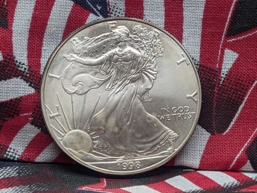 1998 United States American Silver Eagle, .999 Fine Silver One Troy Ounce.