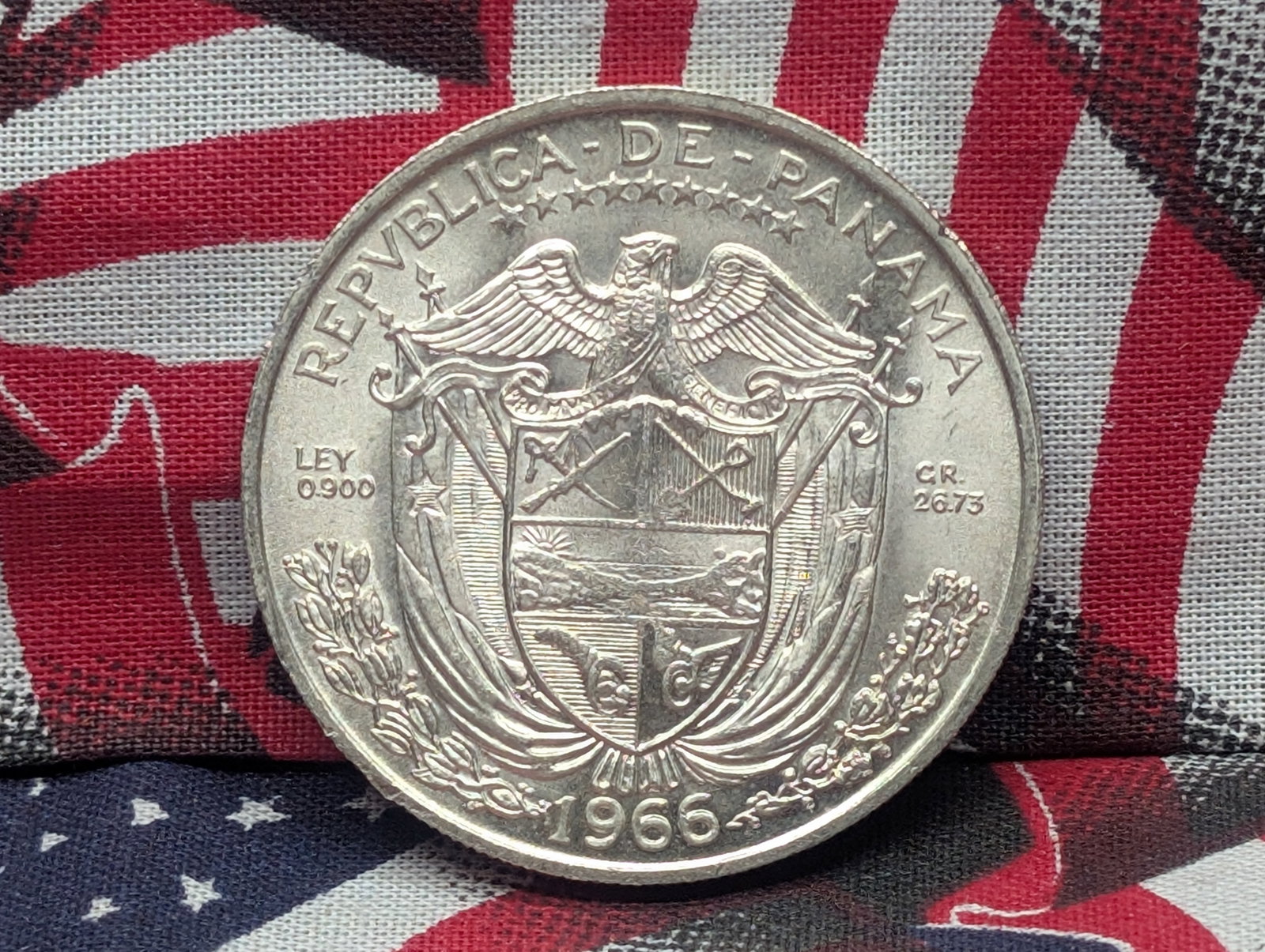 1966 Panama Balboa, 90% Silver, 26.73 Grams.: 1966 Panama Balboa, 90% Silver, 26.73 Grams.