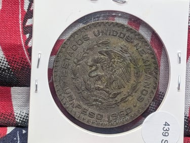 1960 Mexico One Peso, 10% Silver, 16 Grams.