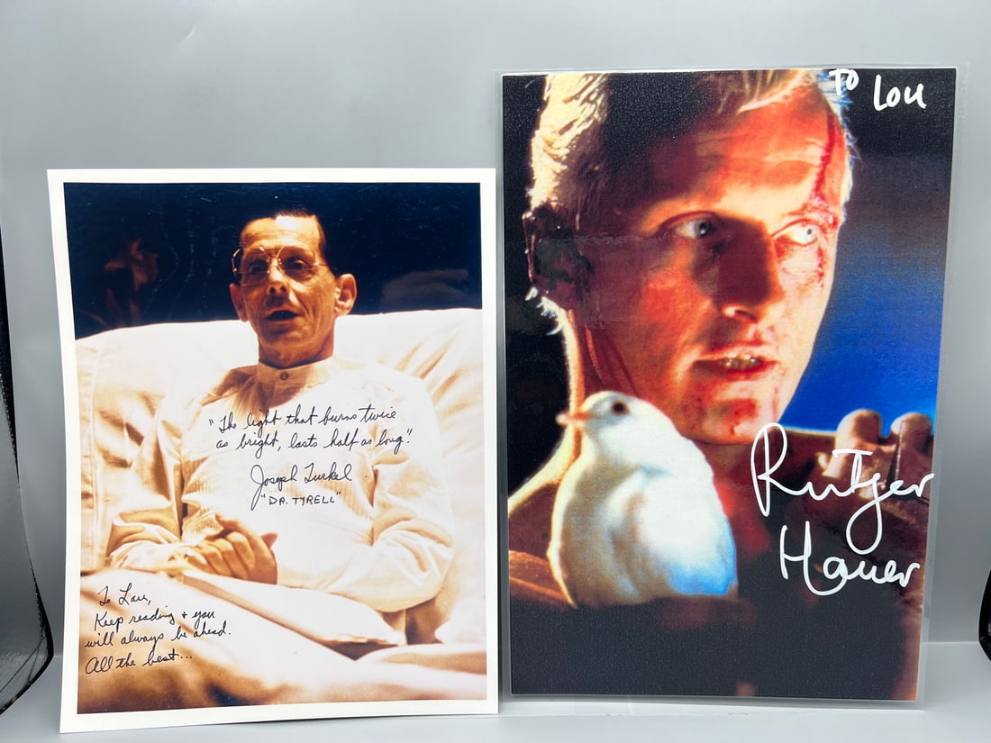 Rutger Hauer (Blade Runner) & Joseph Turkel (Blade Runner, The Shining) Signed Pictures - Hauer: Rutger Hauer (Blade Runner) & Joseph Turkel (Blade Runner, The Shining) Signed Pictures - Hauer picture is laminated and signature is on the lamination