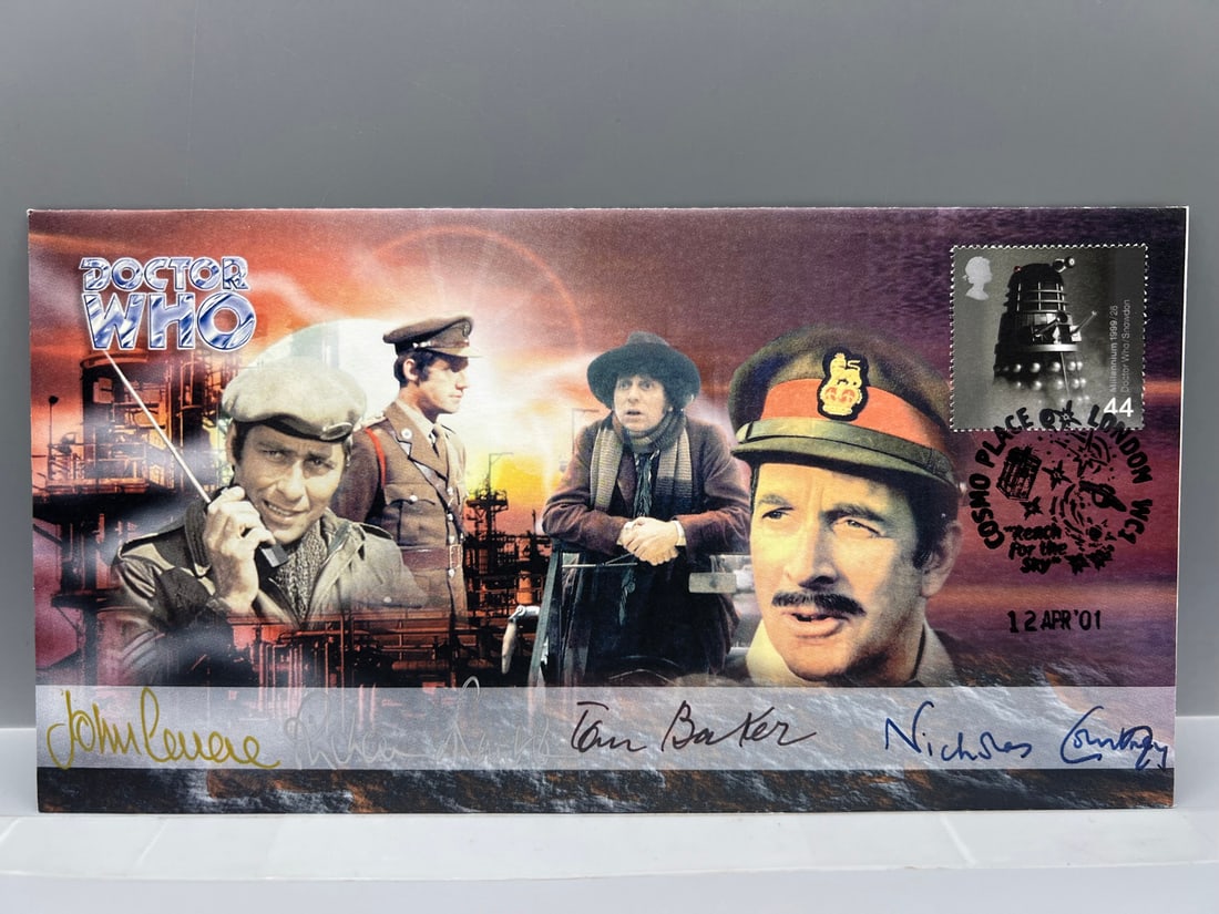 2001 Doctor Who 1st Day Cover Signed by Tom Baker (The 4th Doctor), John Levene, Richard Franklin, (1 of 2)