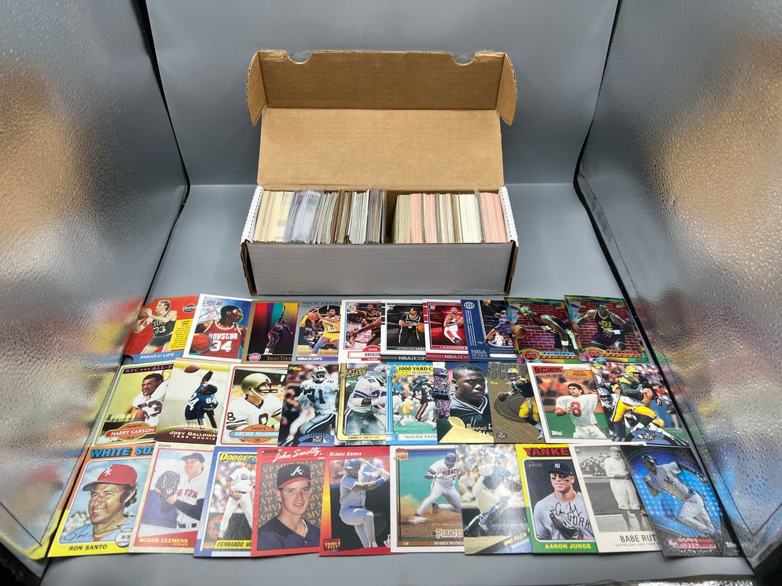 Box of Assorted Basketball, Baseball, & Football Cards W/ Stars, Rookies, & Parallels - Varying (1 of 3)