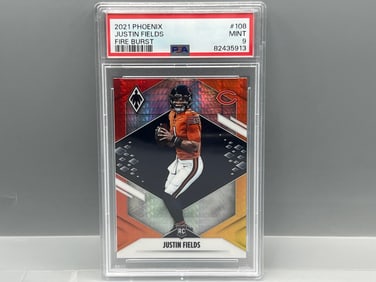 2021 Panini Phoenix Justin Fields Fire Burst RC #108 PSA Mint 9
