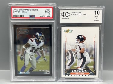 2003 Bowman Chrome David Tyree RC #204 PSA Mint 9 & 2006 Score Jay Cutler RC #350B BCCG Mint or