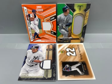 Lot of (4) Baseball Star Player Jersey Relic Cards - CC Sabathia, Mark Teixera, Johnny Damon, Juan