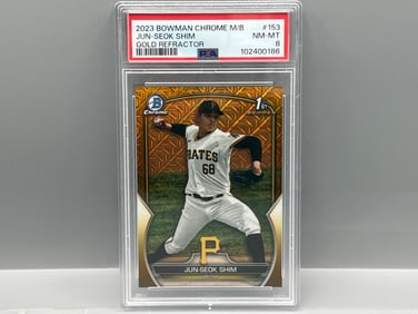 2023 Bowman Chrome M/B Jun-Seok-Shim 1st Bowman Gold Refractor RC #/50 PSA NM-MT 8