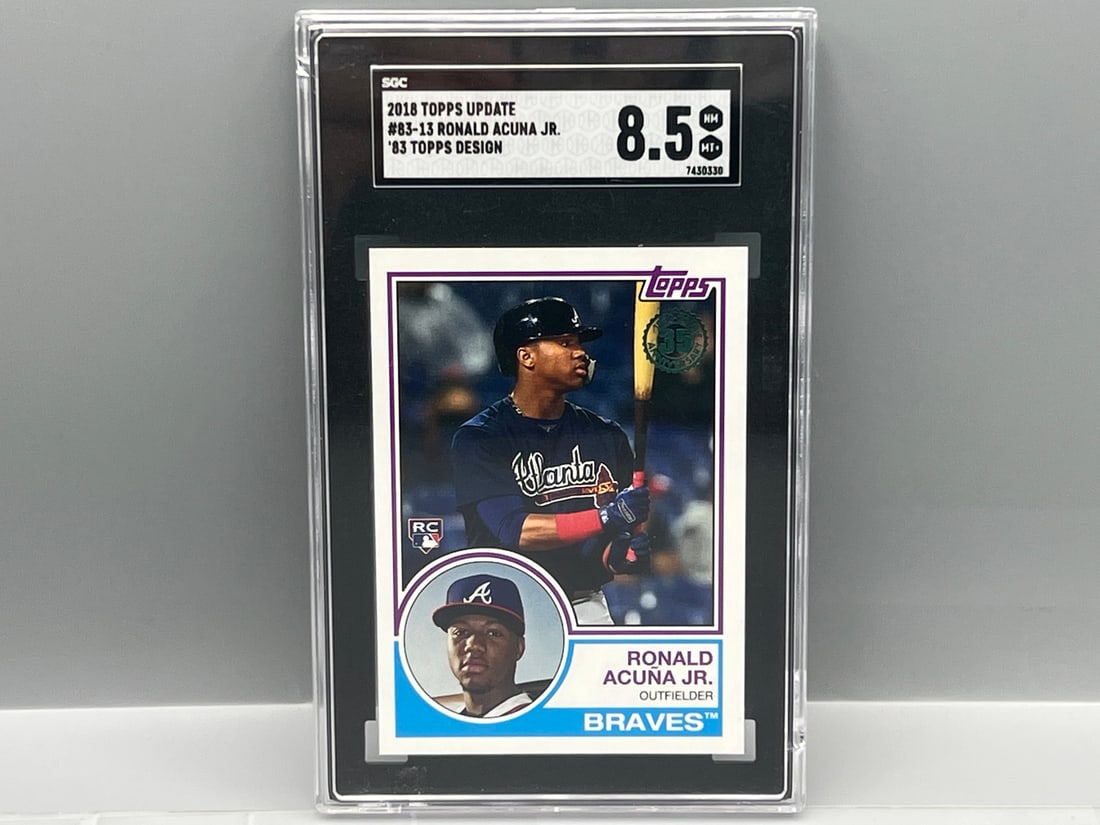 2018 Topps Update Ronald Acuna Jr. 83' Topps Design RC #83-13 SGC NM-MT+ 8.5: 2018 Topps Update Ronald Acuna Jr. 83' Topps Design RC #83-13 SGC NM-MT+ 8.5