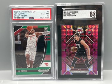 2020 Panini Prizm Draft Picks Obi Toppin Green Prizm RC #7 PSA Gem Mint 10 & 2022-23 Panini Mosaic