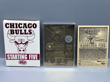 1997 Bleachers Chicago Bulls Starting Five 23 KT Gold Foil Card With Genuine 5 Point Diamond -
