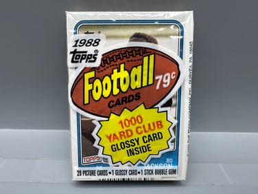 1988 Topps Football Unopened Cello Pack with Bo Jackson Rookie Card on Top of Pack