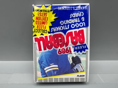 1989 Fleer Baseball Unopend Cello Pack with Ken Griffey Jr Rookie Card on Top of Pack - Canseco on
