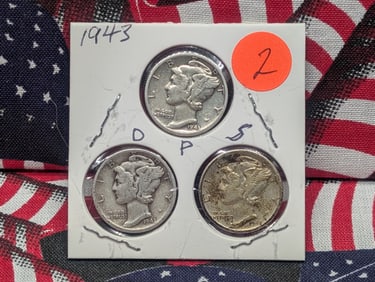 1943 P, D, S Mercury Dimes