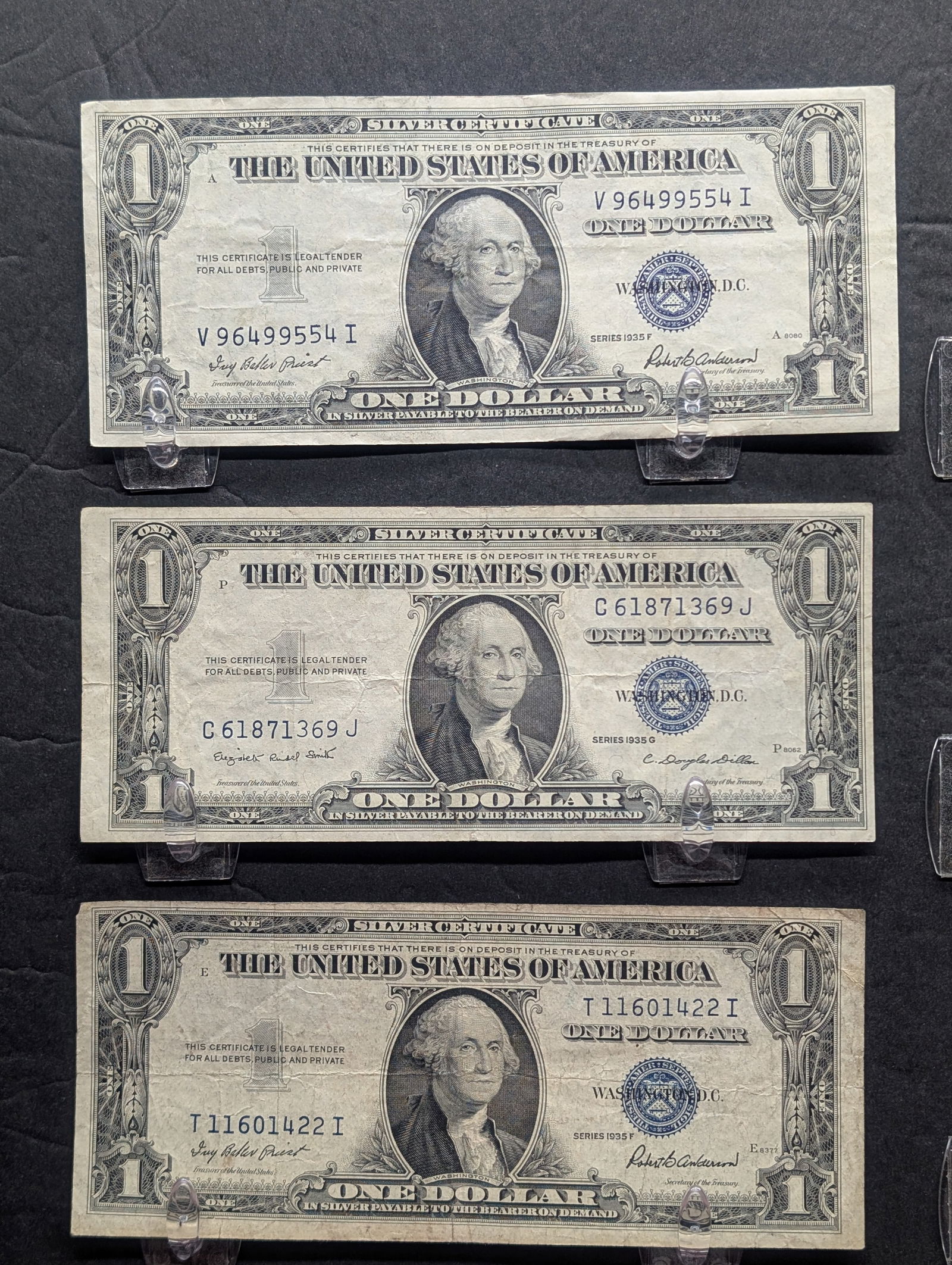 3 - 1935 One Dollar SILVER Certificates F, F & G Series (1 of 3)