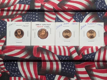 2007-S & 2008-S Lincoln Memorial Cents, & 2009 Birthplace, & 2009 Formative Years Lincoln Cents