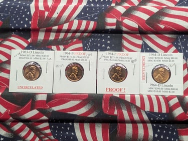 1963-D, (2) 1964-P Proofs, & 1964-D Lincoln Memorial Cents
