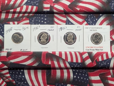 1985-P, 1985-S, 1986-S, & 1987-P Jefferson Nickels