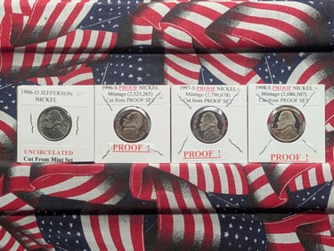 1996-D UNC., 1996-S, 1997-S, & 1998-S Proof Jefferson Nickels