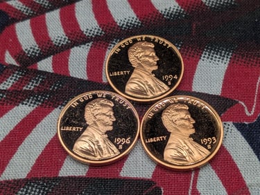 1993-S, 1994-S, 1996-S "Proof" Lincoln Cents