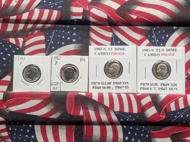 1981-P & D, & (2) 1981-S Proof Roosevelt Dimes, Type 1 & Type 2