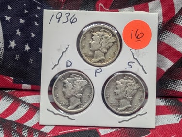 1936 P, D, S Mercury Dimes