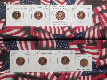2001-S, 2002-S, (2) 2003-S, 2004-S, 2005-S, 2006-S, Proofs & 2007-D Lincoln Memorial Cents
