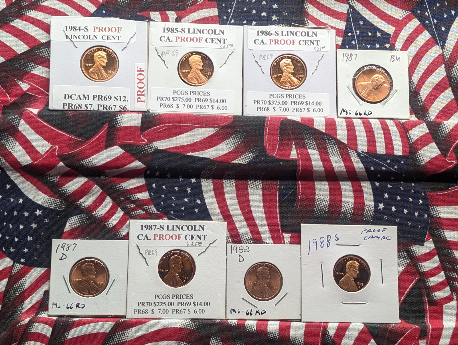 1984-S, 1985-S, 1986-S, 1987-S 1988-S Proofs 1987 P&D, 1988-D, Unc. Lincoln Memorial Cents: 1984-S, 1985-S, 1986-S, 1987-S 1988-S Proofs 1987 P&D, 1988-D, Unc. Lincoln Memorial Cents