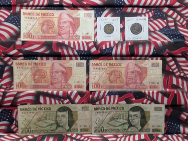 5-Mexican Notes & Two Mexican Coins